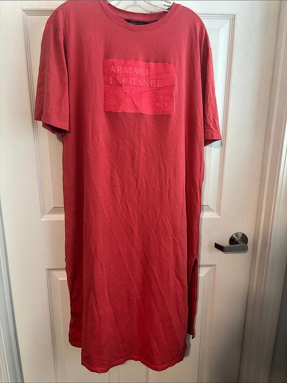 Armani Exchange Logo Embossed T-Shirt Dress Red Large